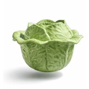 VTH Holland Mold Cabbage Ceramic Lidded Bowl Majolica Style Lettuce Leaf 5x6